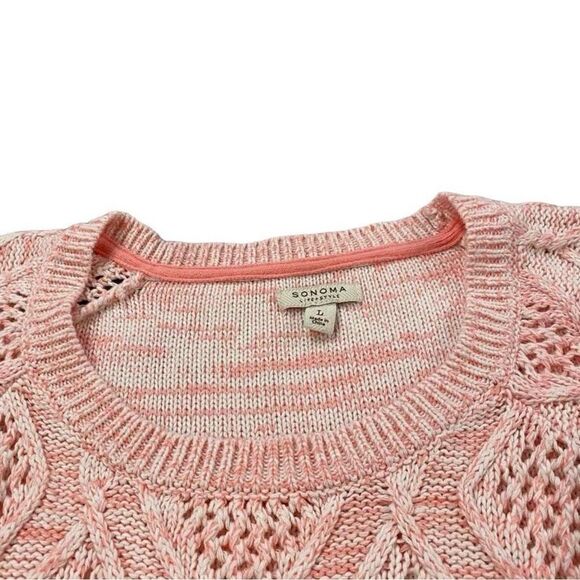 Sonoma Goods For Life Pink Marled Cable Knit Damask Pattern Sweater Size Large - Picture 5 of 12